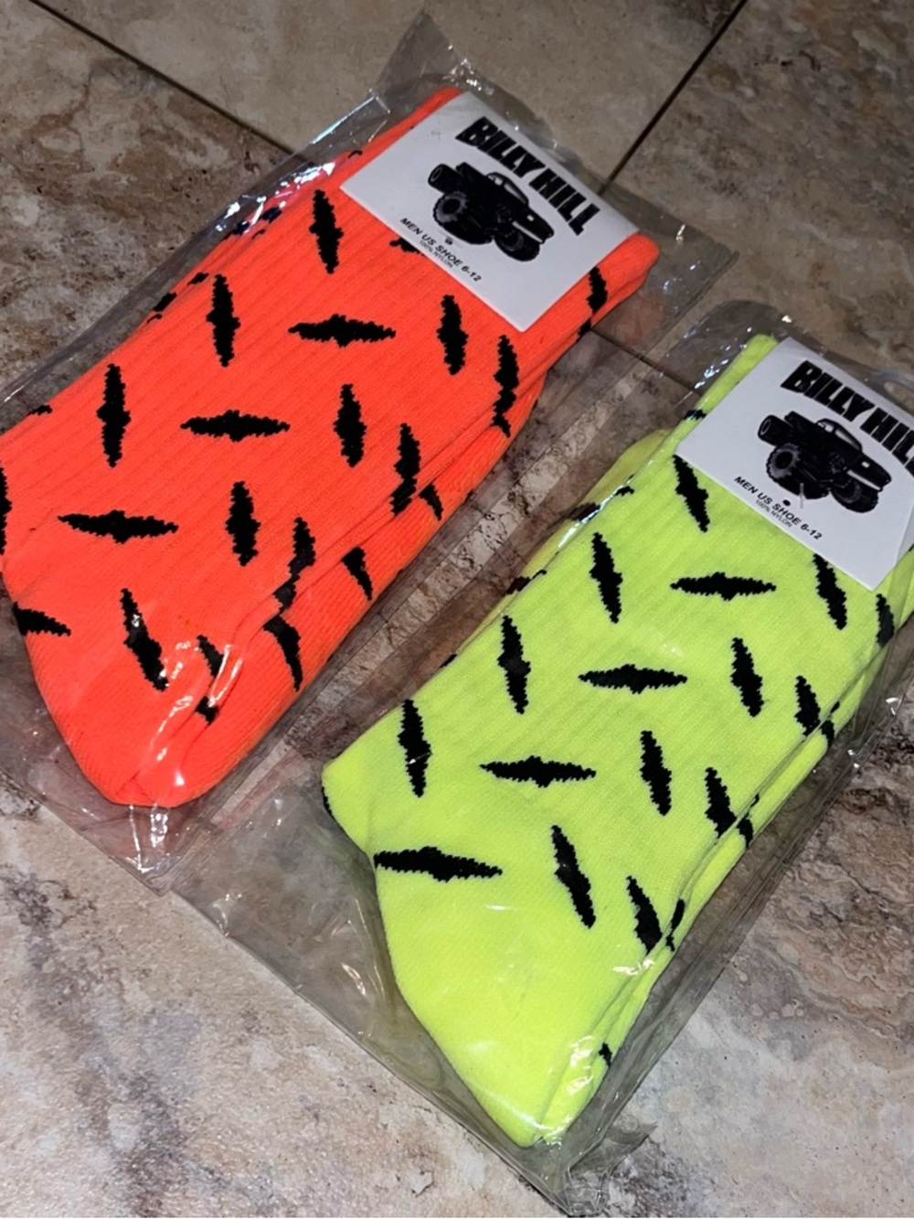 2 Pairs – Billy Hill Diamond Plate Socks Safety Orange & Safety Yellow Brand New
